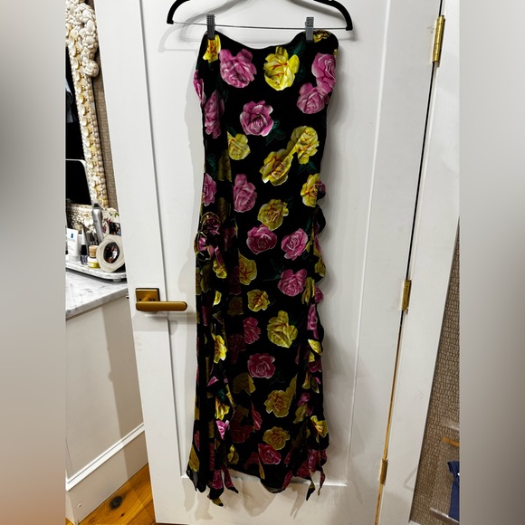 For Love And Lemons Strapless Black Dress with Pink and Yellow Floral - Picture 9 of 9